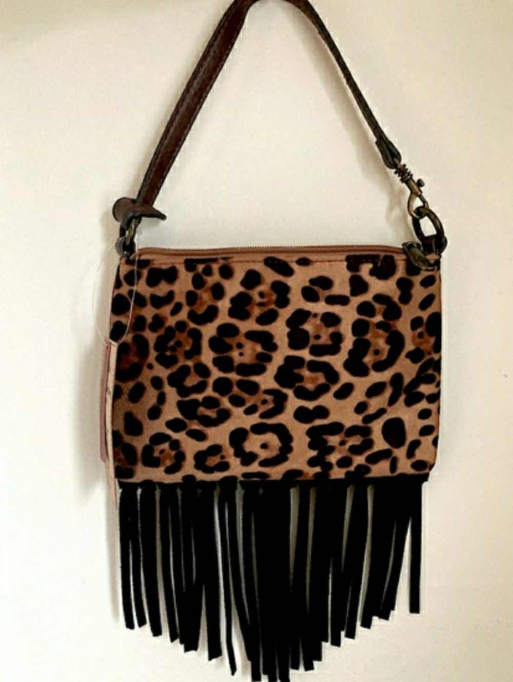 Justin Boots Leopard Print Fringe Bag NWT